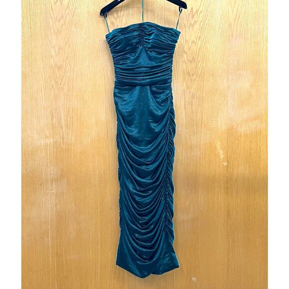 NWT Dolce & Gabbana Green Longuette Lame Satin Ruched Bodycon Midi Dress 46 XL - Picture 9 of 12